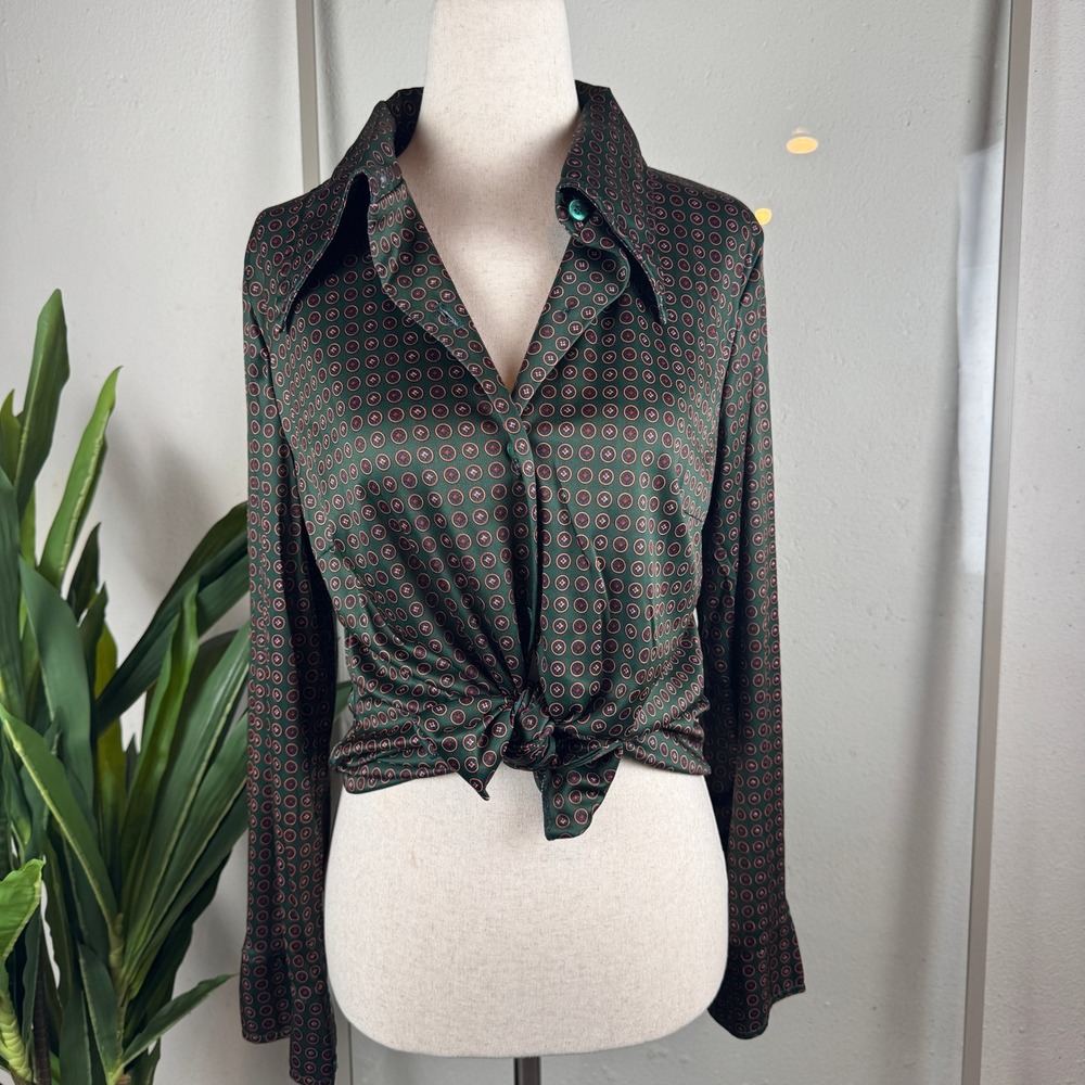 Dark Academia Retro Librarian Vintage Medallion Print Blouse Women Size 16 XL